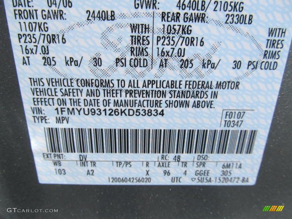 2006 Escape Color Code DV for Titanium Green Metallic Photo #63395920