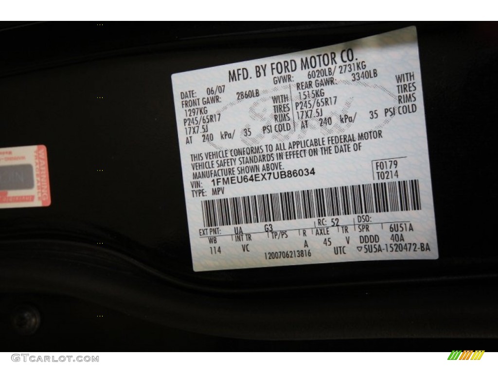 2007 Explorer Color Code UA for Black Photo #63405551