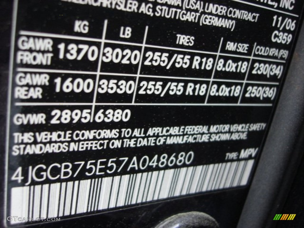 2007 Mercedes-Benz R 500 4Matic Color Code Photos