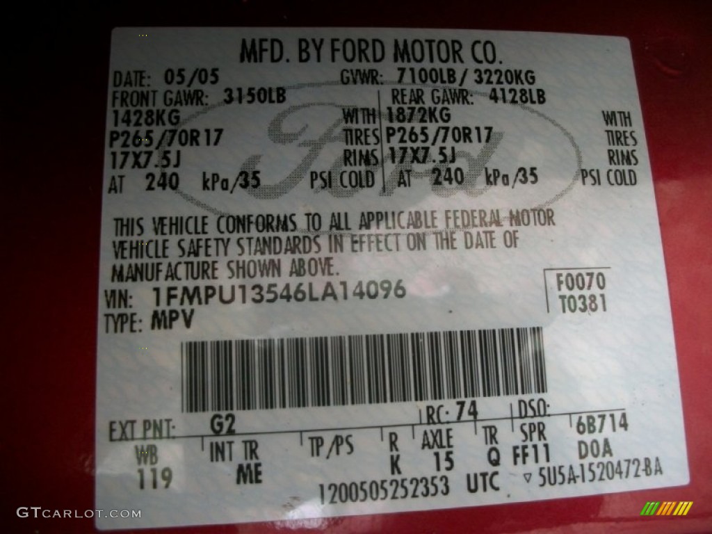 2006 Expedition Color Code G2 for Redfire Metallic Photo #63417841