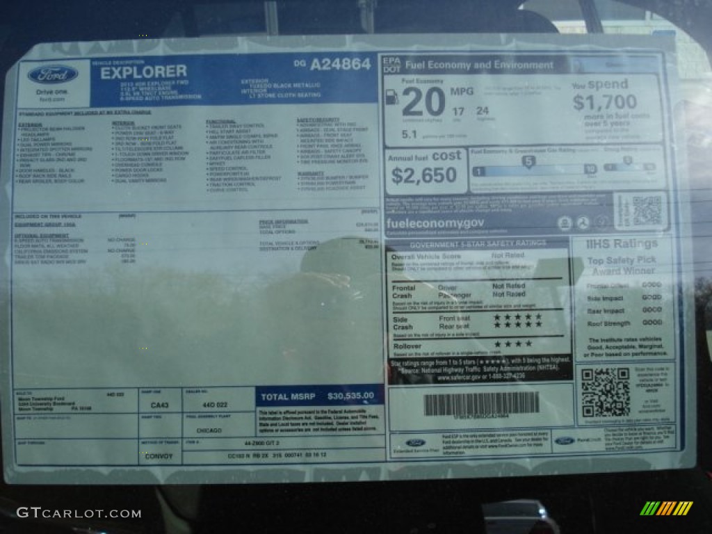 2013 Ford Explorer FWD Window Sticker Photo #63443189
