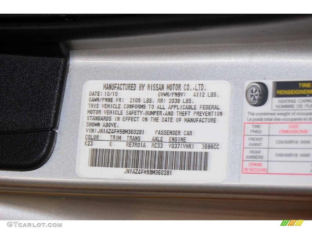 2011 370Z Color Code K23 for Brilliant Silver Photo #63448739
