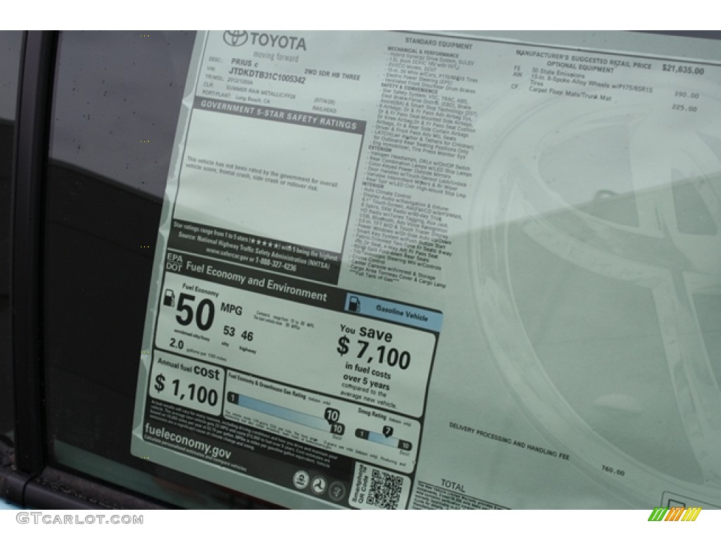 2012 Prius c Hybrid Three - Summer Rain Metallic / Light Blue Gray/Black photo #14