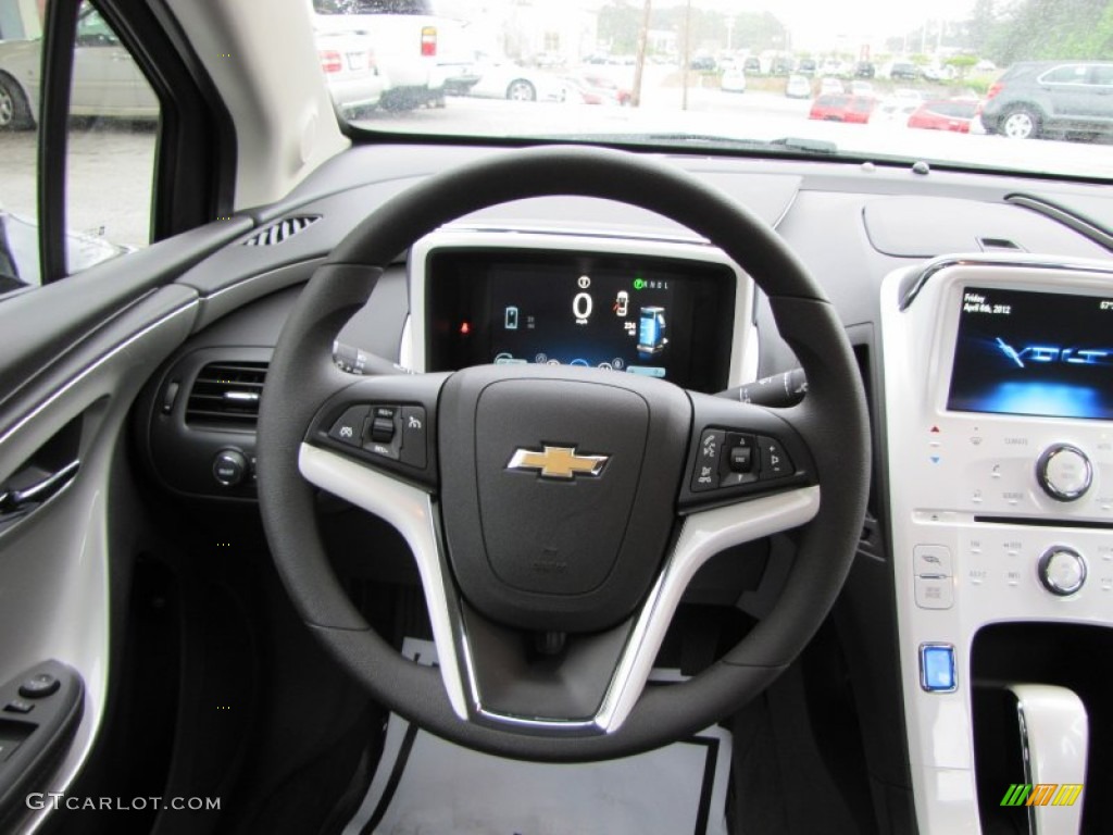 2012 Chevrolet Volt Hatchback Jet Black/Ceramic White Accents Steering Wheel Photo #63499870