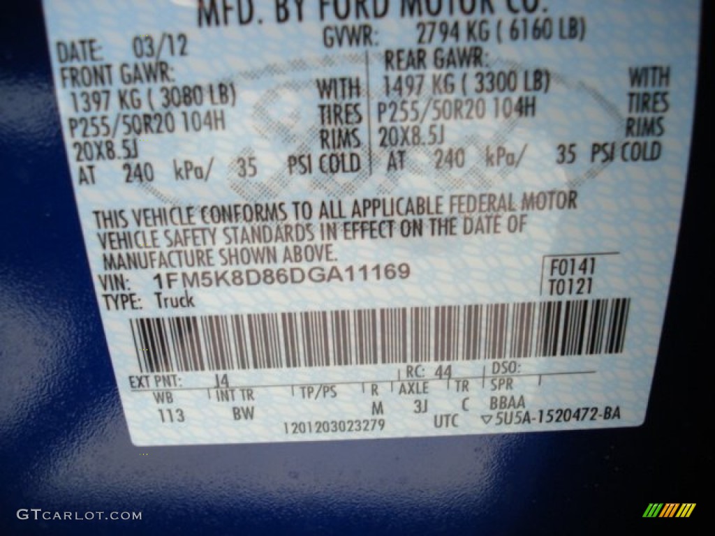2013 Explorer Color Code J4 for Deep Impact Blue Metallic Photo #63522461