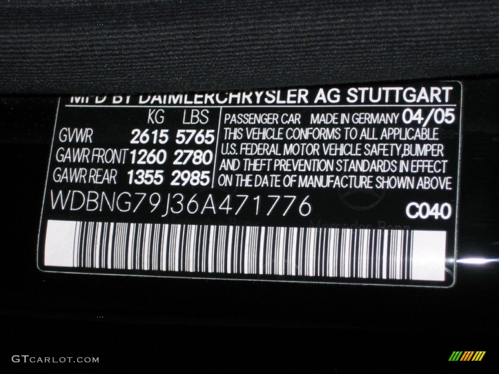 2006 Mercedes-Benz S 65 AMG Sedan Color Code Photos