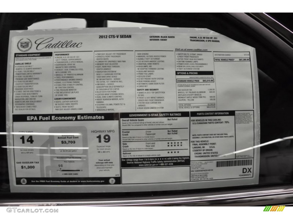 2012 Cadillac CTS -V Sedan Window Sticker Photo #63528066