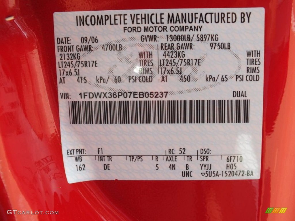 2007 F350 Super Duty Color Code F1 for Red Photo #63556874