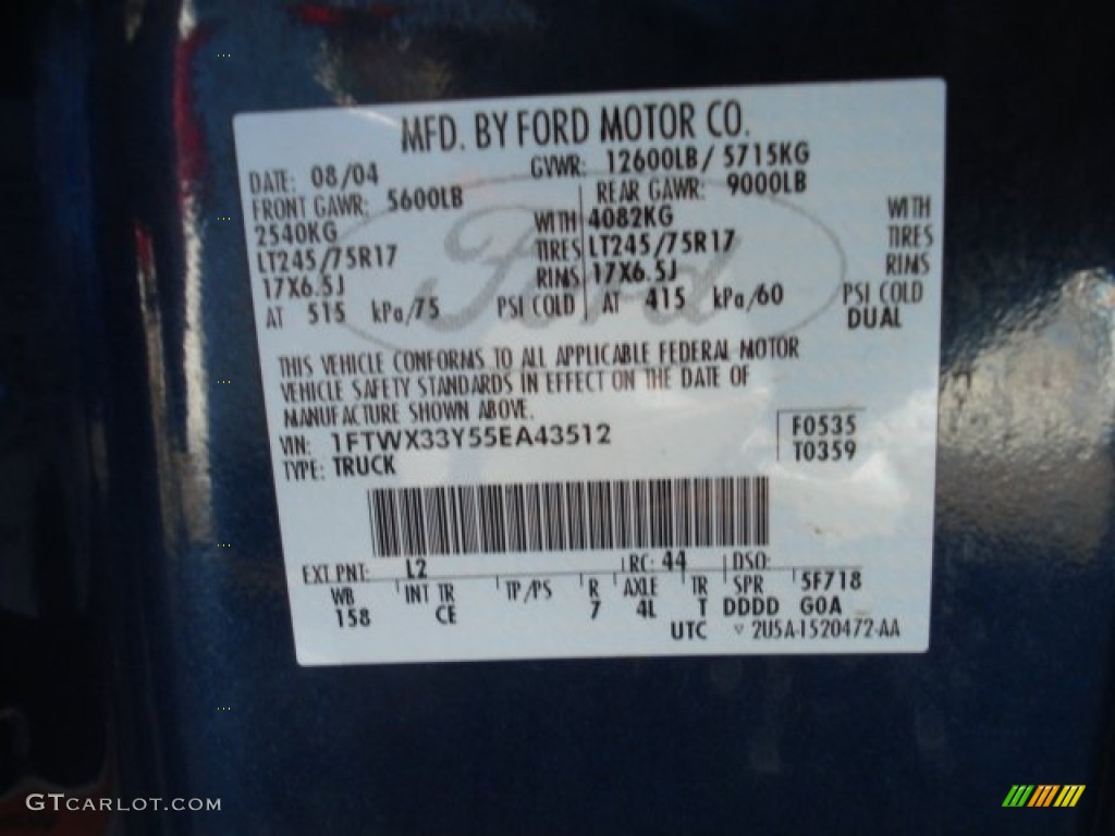 2005 F350 Super Duty Color Code L2 for True Blue Metallic Photo #63561473