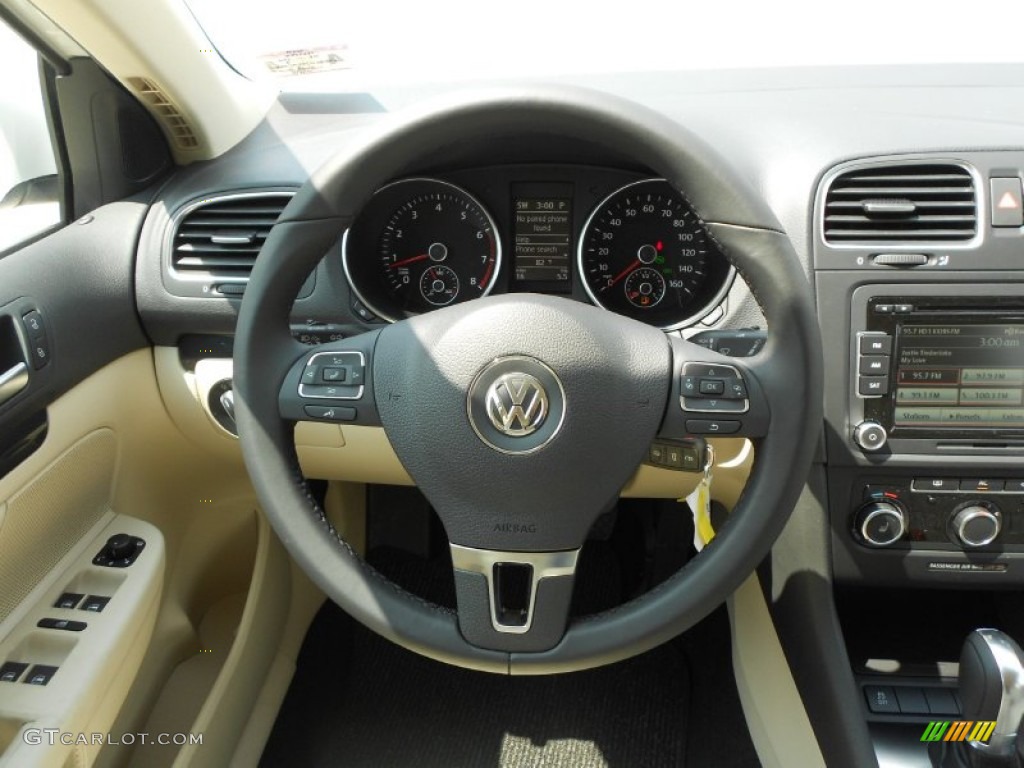 2012 Volkswagen Jetta S SportWagen Cornsilk Beige Steering Wheel Photo #63573524