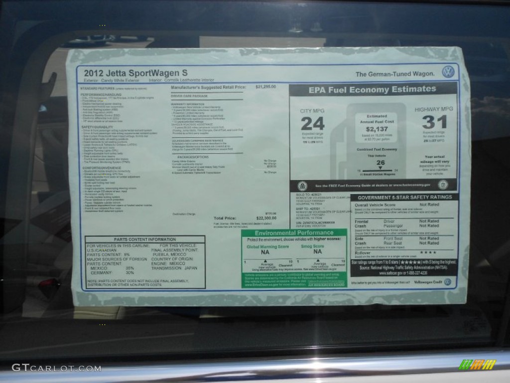 2012 Volkswagen Jetta S SportWagen Window Sticker Photos