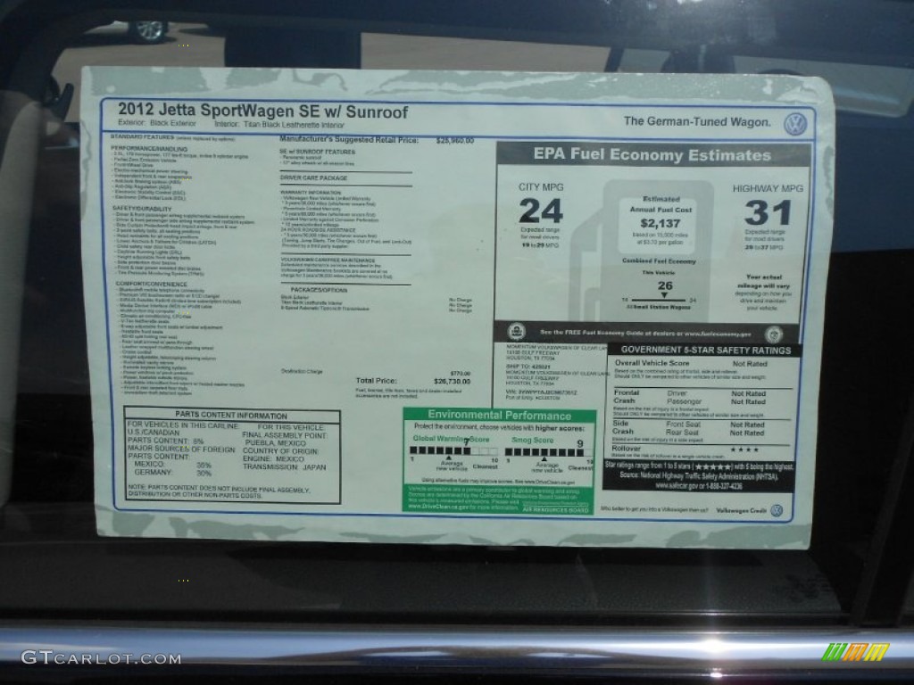 2012 Volkswagen Jetta SE SportWagen Window Sticker Photo #63573872
