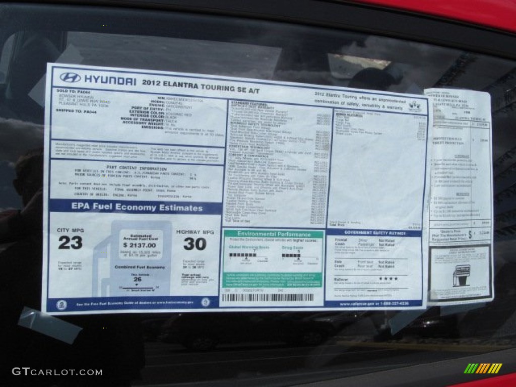 2012 Elantra SE Touring - Chilipepper Red / Black photo #6