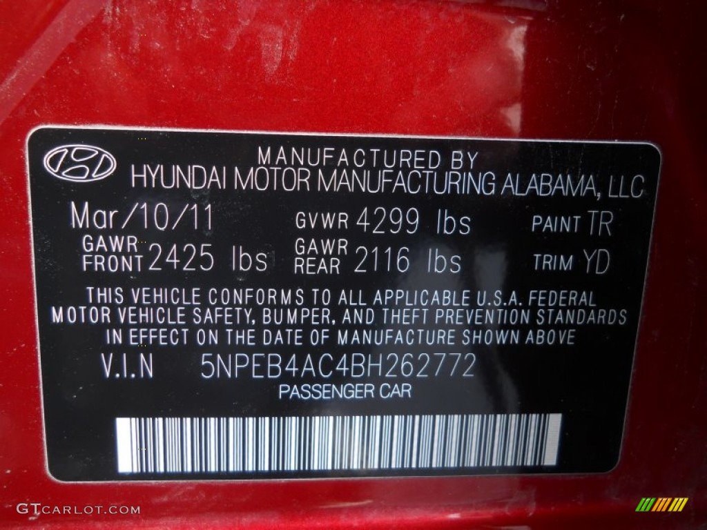 2011 Sonata Color Code TR for Venetian Red Photo #63586406