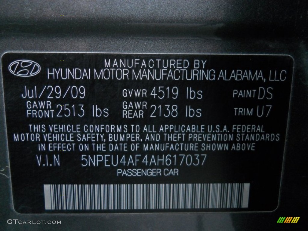 2010 Sonata Color Code DS for Willow Gray Photo #63586547