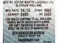 2002 Aston Martin DB7 Vantage Volante Info Tag