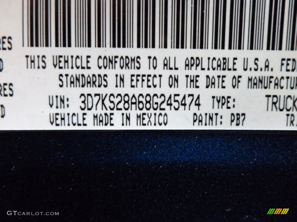 2008 Ram 2500 Color Code PB7 for Patriot Blue Pearl Photo #63606088