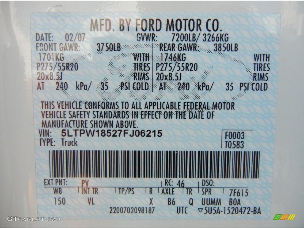 2007 Mark LT Color Code PV for White Chocolate Tri Coat Photo #63611653