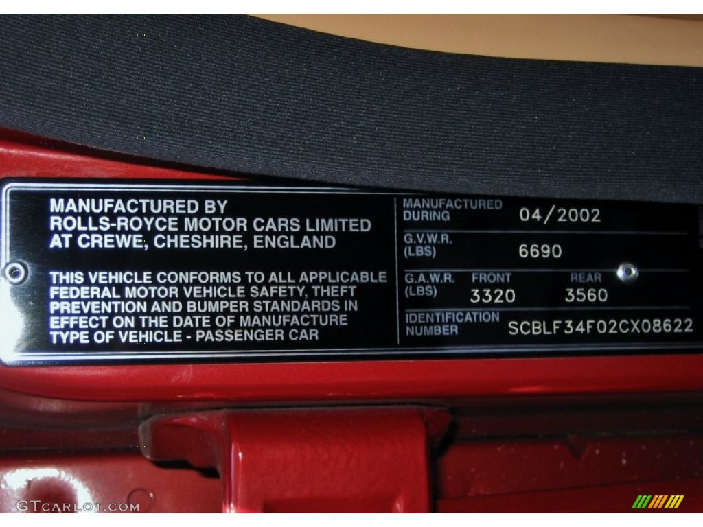 2002 Bentley Arnage T Info Tag Photo #63613342