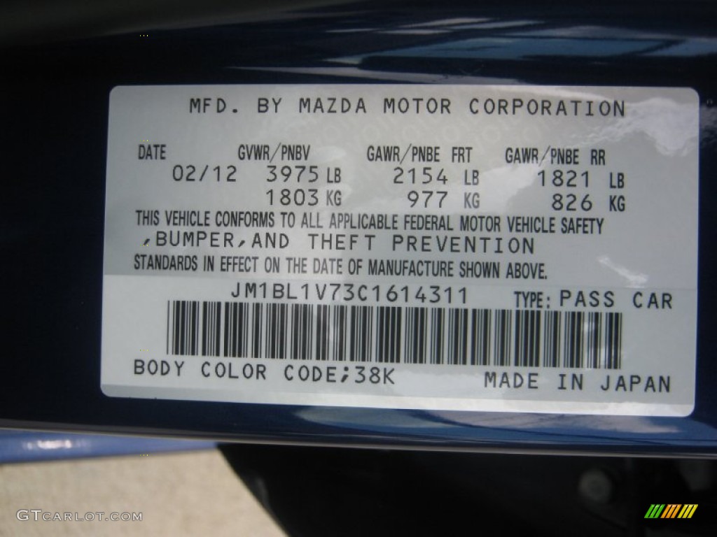2012 MAZDA3 Color Code 38K for Indigo Lights Mica Photo #63615043