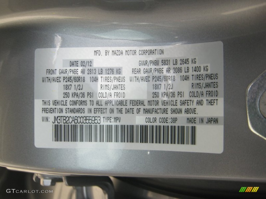 2012 CX-9 Color Code 38P for Liquid Silver Meatllic Photo #63615361
