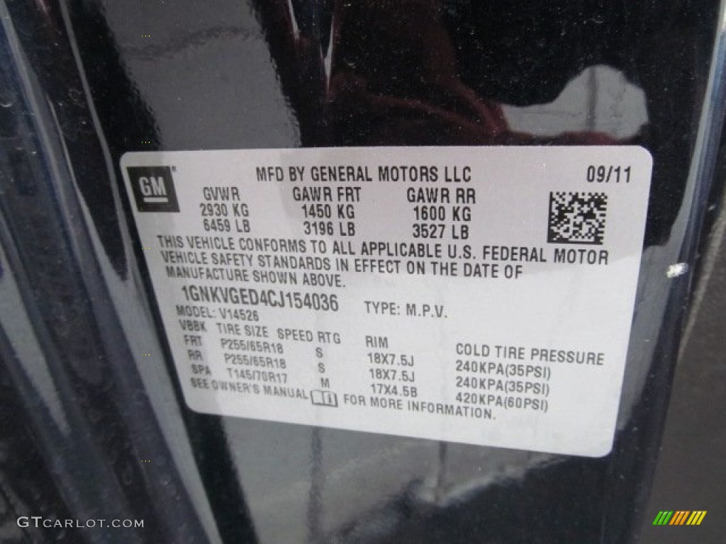 2012 Chevrolet Traverse LT AWD Info Tag Photo #63623761