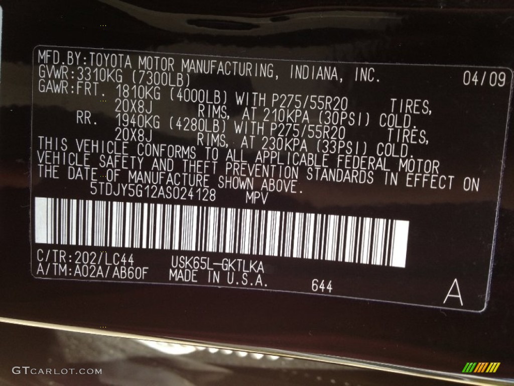 2010 Sequoia Color Code 202 for Black Photo #63631336