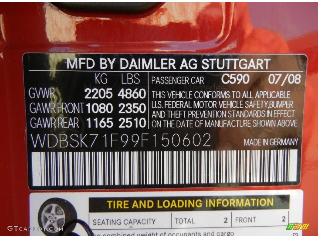 2009 SL Color Code 590 for Mars Red Photo #63639534