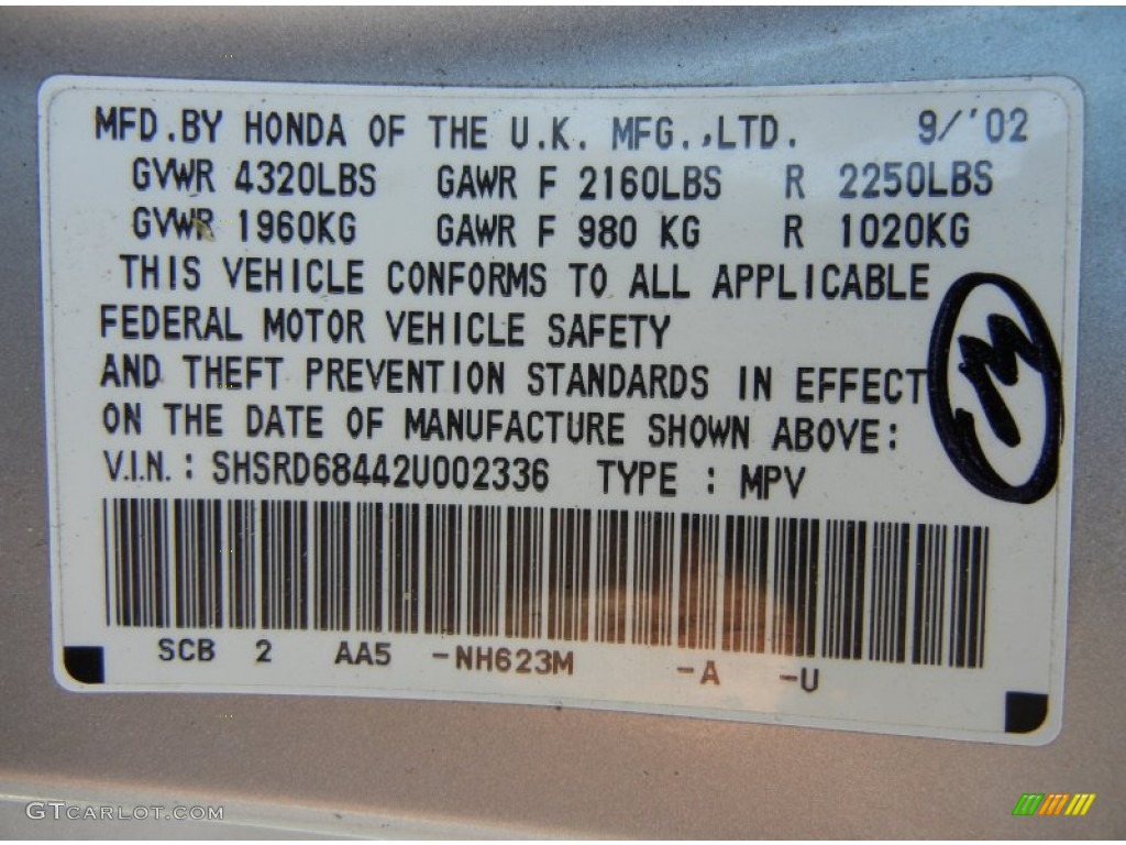 2002 CR-V Color Code NH623M for Satin Silver Metallic Photo #63640344