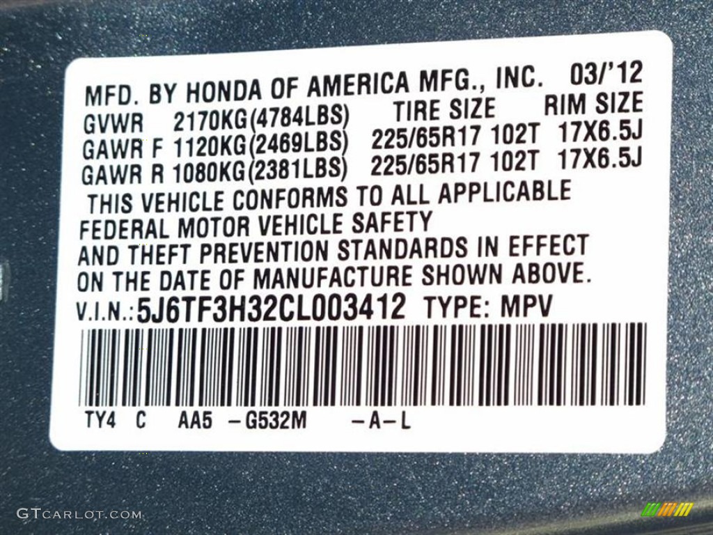 2012 Accord Color Code G532M for Opal Sage Metallic Photo #63642358