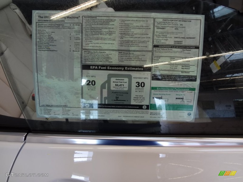2012 BMW 6 Series 640i Convertible Window Sticker Photos