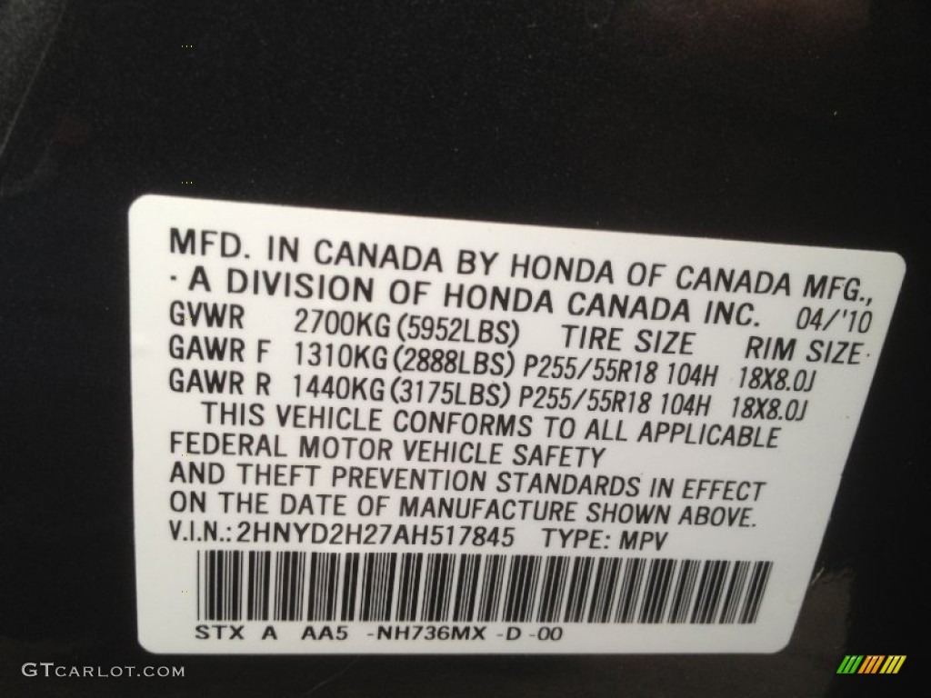 2010 MDX Color Code NH736MX for Grigio Metallic Photo #63690786