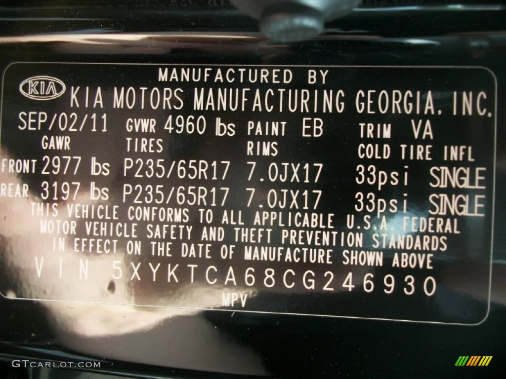 2012 Sorento Color Code EB for Ebony Black Photo #63691221