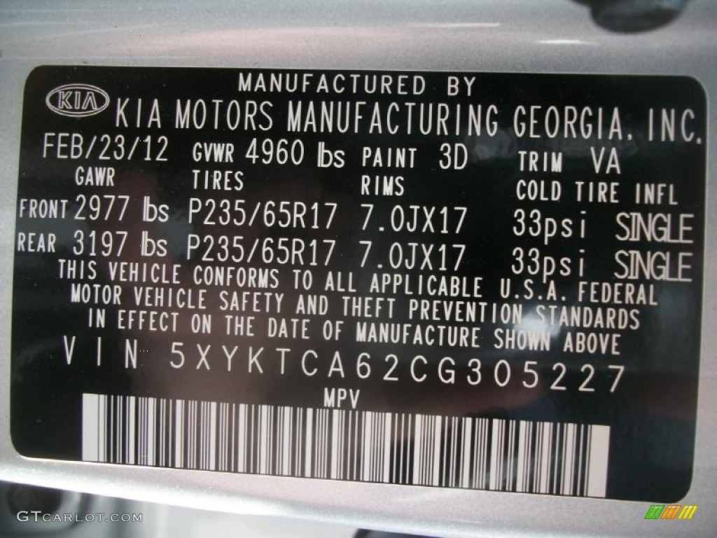 2012 Sorento Color Code 3D for Bright Silver Photo #63692043