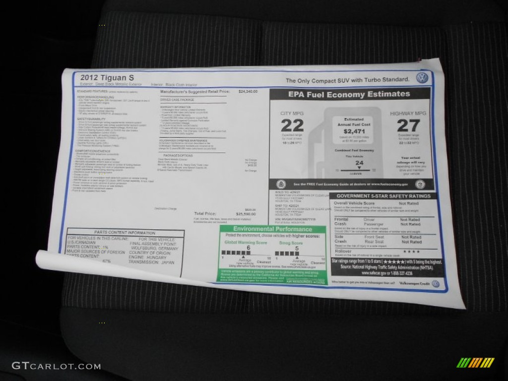 2012 Tiguan S - Deep Black Metallic / Black photo #22