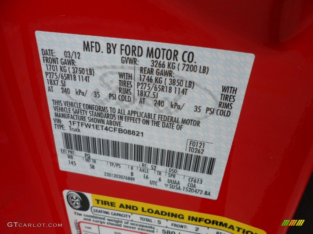 2012 F150 Color Code PQ for Race Red Photo #63715888