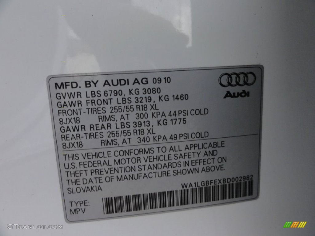2011 Audi Q7 3.0 TFSI quattro Info Tag Photos