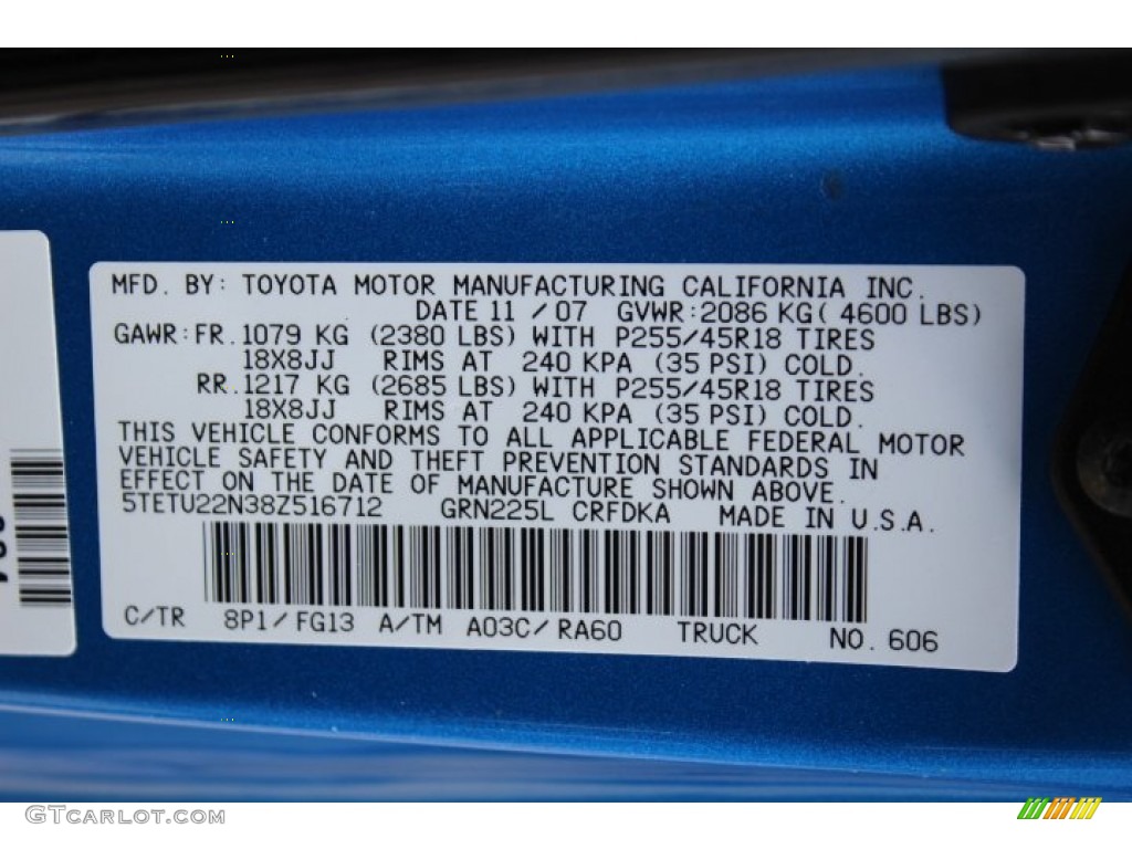 2008 Tacoma Color Code 8P1 for Speedway Blue Photo #63728685