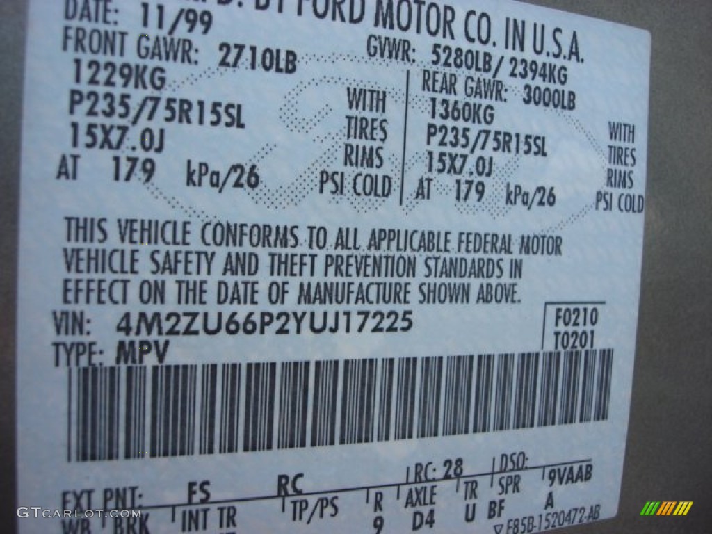 2000 Mercury Mountaineer V8 Color Code Photos