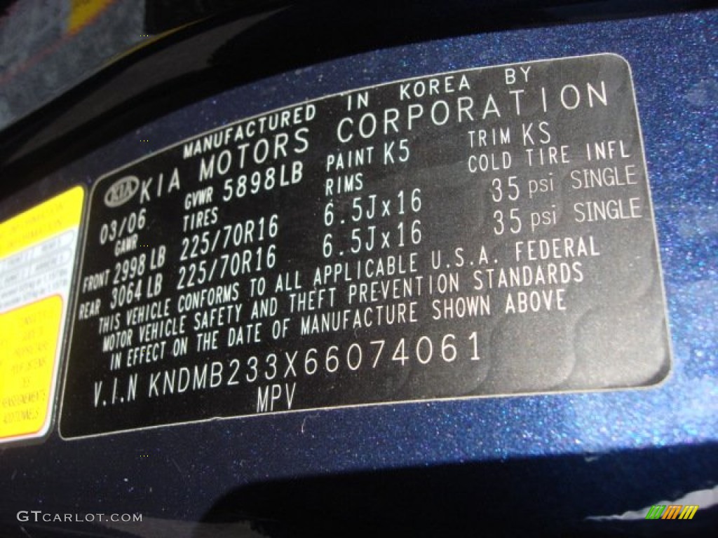 2006 Kia Sedona LX Color Code Photos