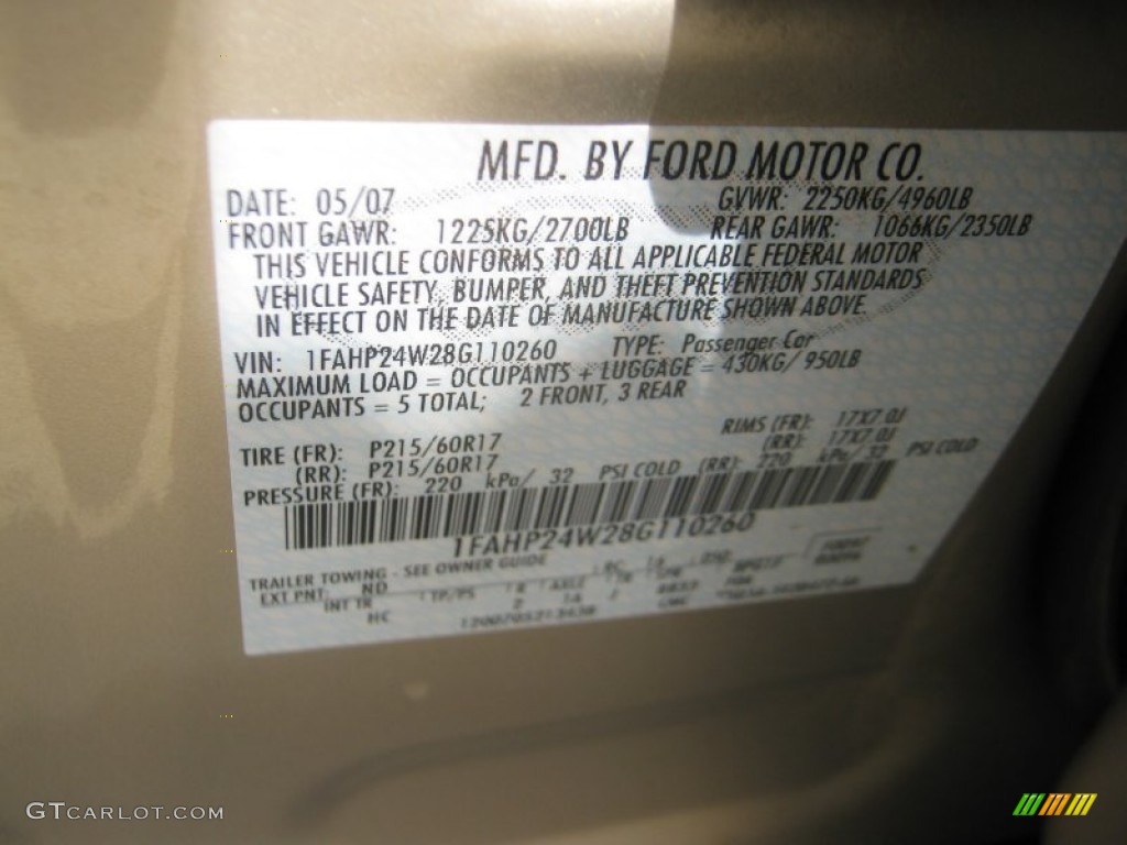 2008 Taurus Color Code ND for Dune Pearl Metallic Photo #63747288