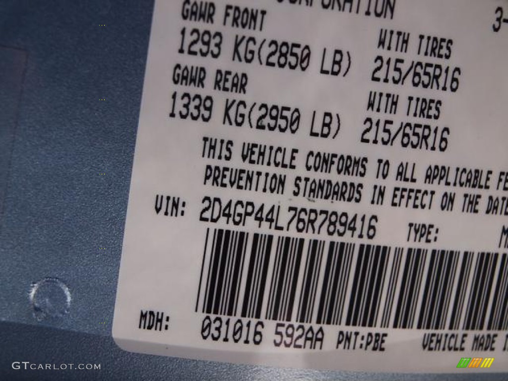 2006 Grand Caravan Color Code PBE for Butane Blue Pearl Photo #63748020