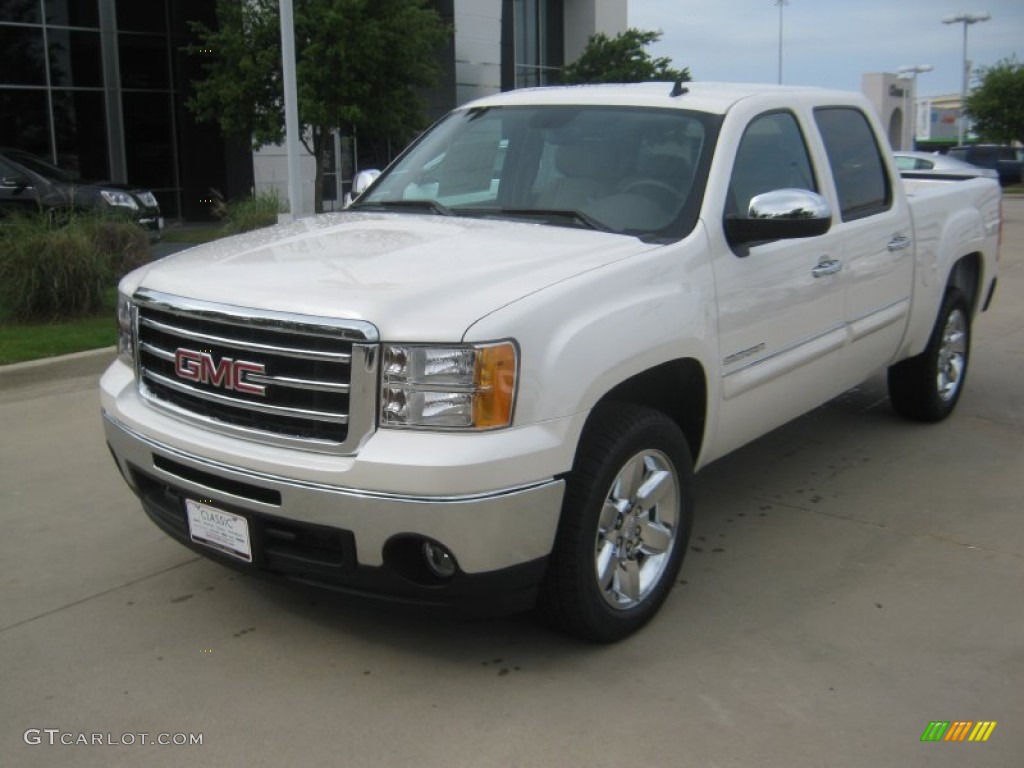 2012 Sierra 1500 SLT Crew Cab - White Diamond Tricoat / Very Dark Cashmere/Light Cashmere photo #1