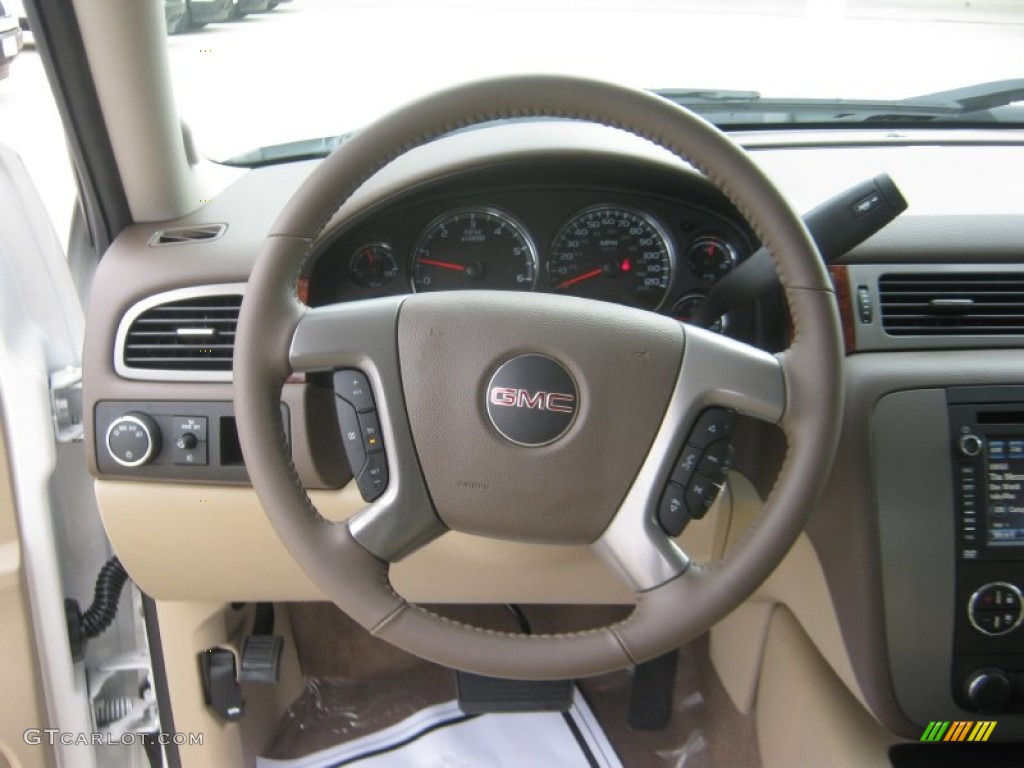 2012 GMC Sierra 1500 SLT Crew Cab Very Dark Cashmere/Light Cashmere Steering Wheel Photo #63749356