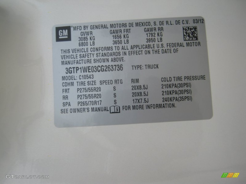 2012 GMC Sierra 1500 SLT Crew Cab Info Tag Photos