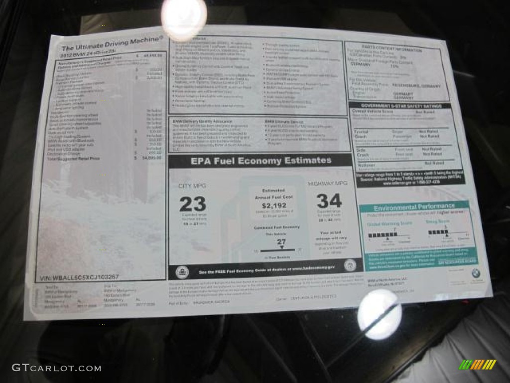 2012 BMW Z4 sDrive28i Window Sticker Photo #63758058