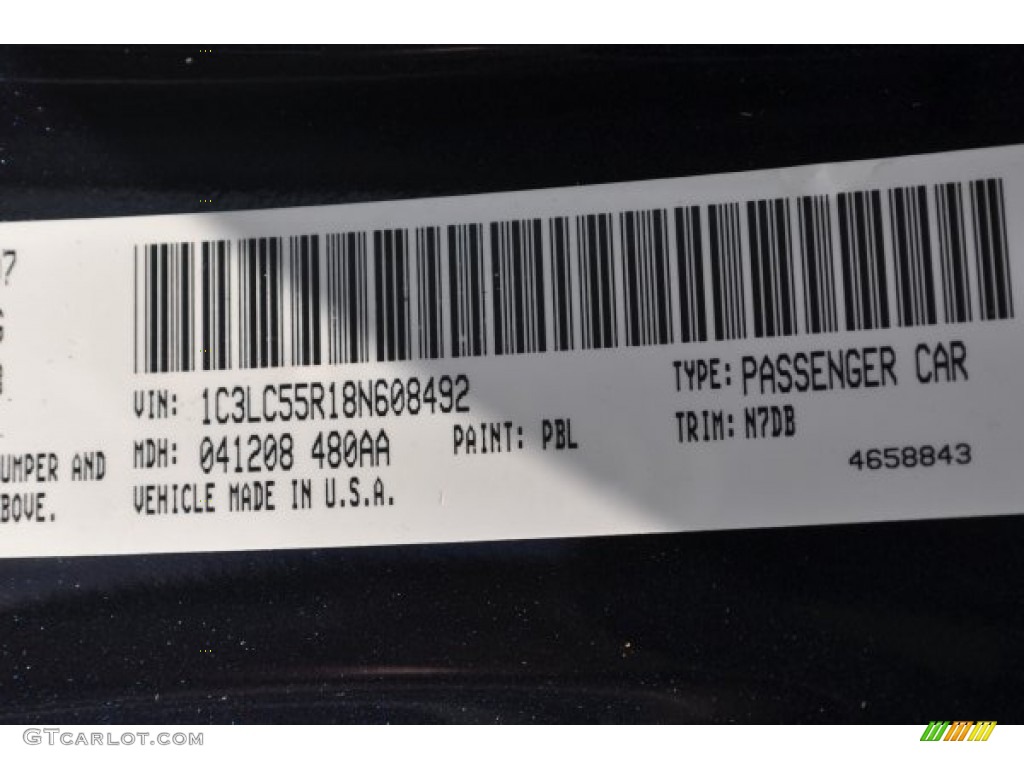 2008 Sebring Color Code PBL for Modern Blue Pearl Photo #63770780