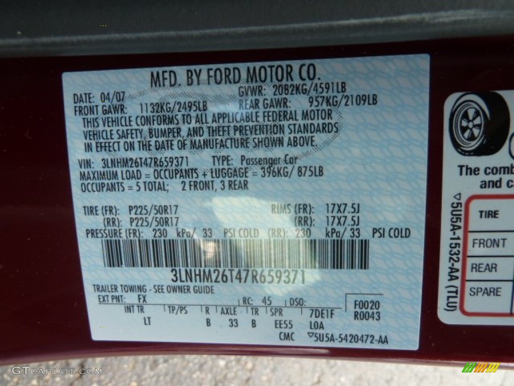 2007 MKZ Color Code FX for Merlot Metallic Photo #63777219