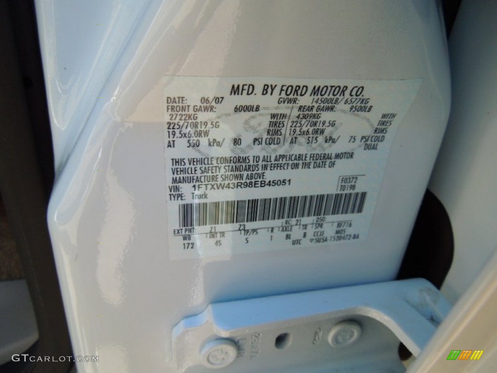 2008 F450 Super Duty Color Code Z1 for Oxford White Photo #63778999