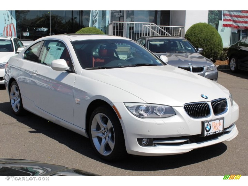2011 3 Series 335i xDrive Coupe - Mineral White Metallic / Coral Red/Black Dakota Leather photo #3